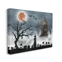 Haunted House Witch Scene Canvas Wall Plaque