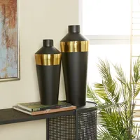 Black and Gold Tall Urn Vases, Set of 2