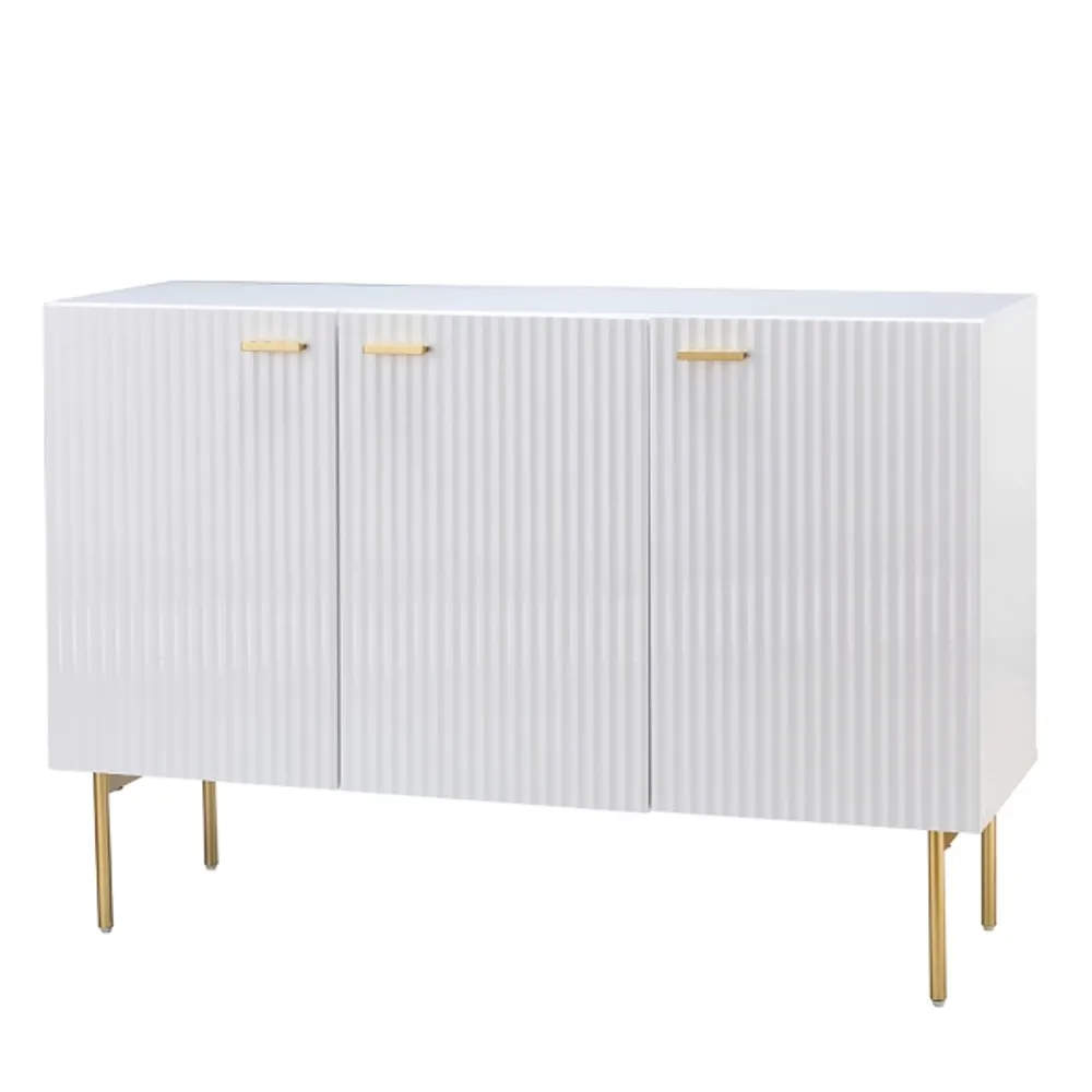 White Ribbed Wood Sideboard Cabinet