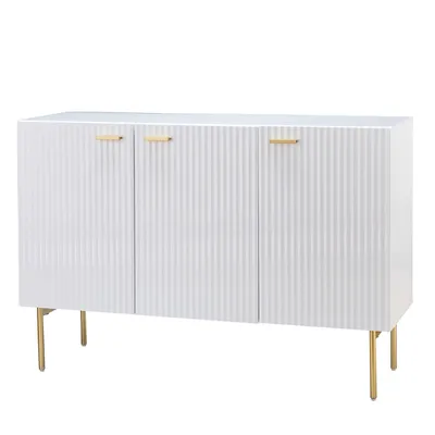 White Ribbed Wood Sideboard Cabinet