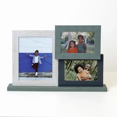 Aqua Wood 3-Opening Picture Frame