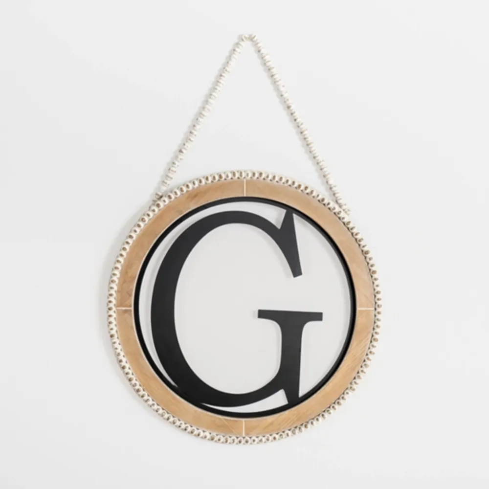 Whitewash Bead Trim Monogram Plaque