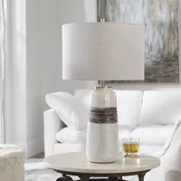 White and Brown Distressed Stripe Table Lamp