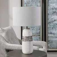 White and Brown Distressed Stripe Table Lamp