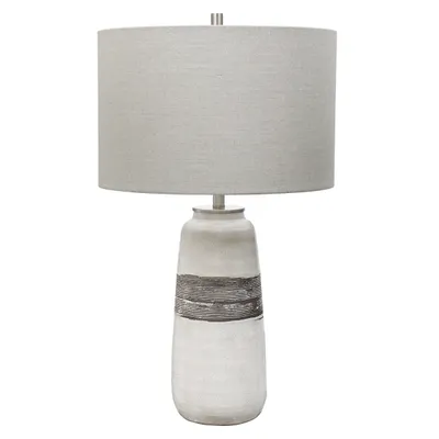White and Brown Distressed Stripe Table Lamp