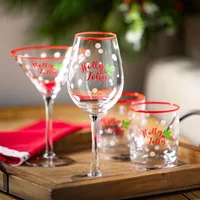 Red Christmas Lowball Glasses, Set of 4