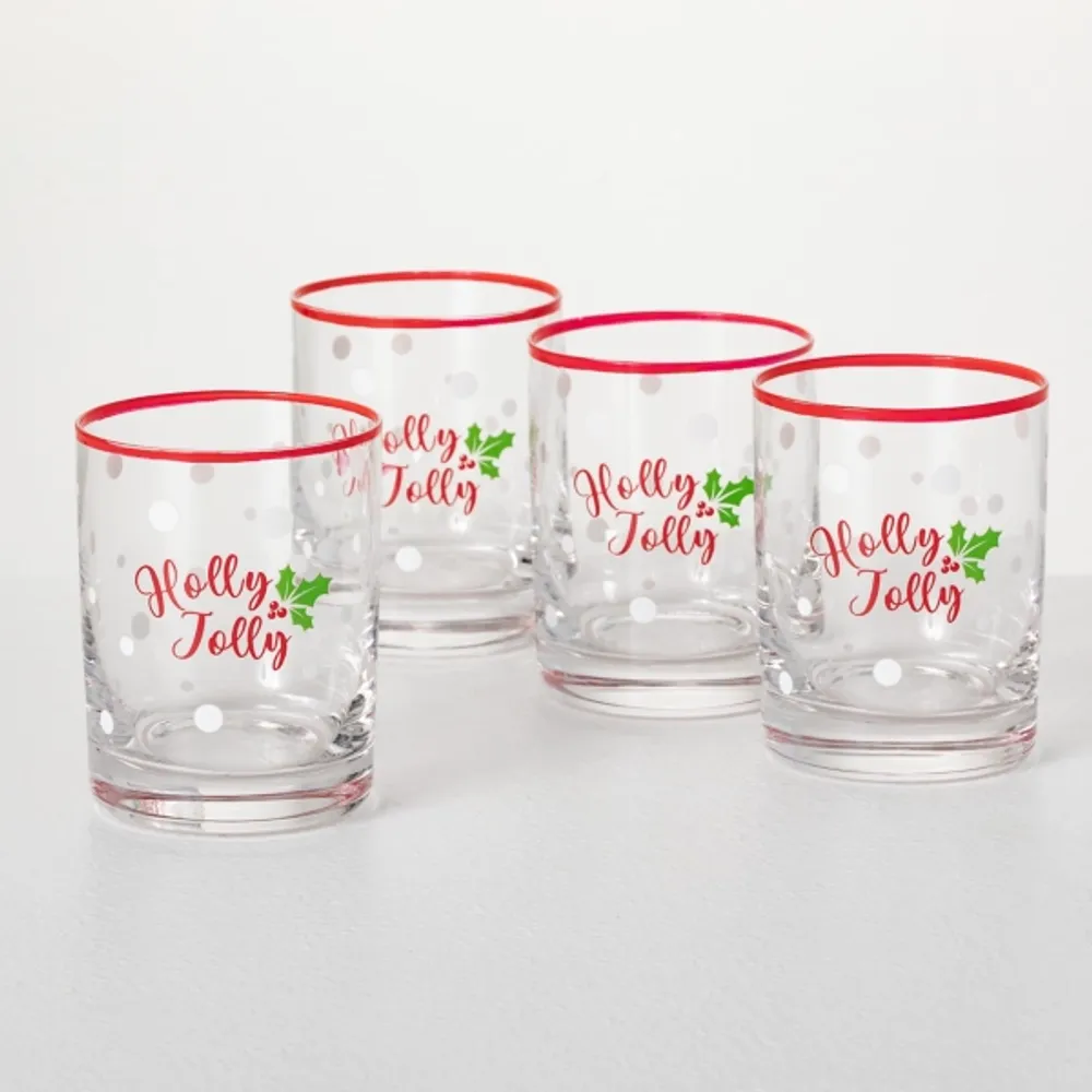 Red Christmas Lowball Glasses, Set of 4