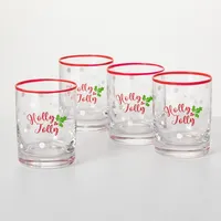 Red Christmas Lowball Glasses, Set of 4
