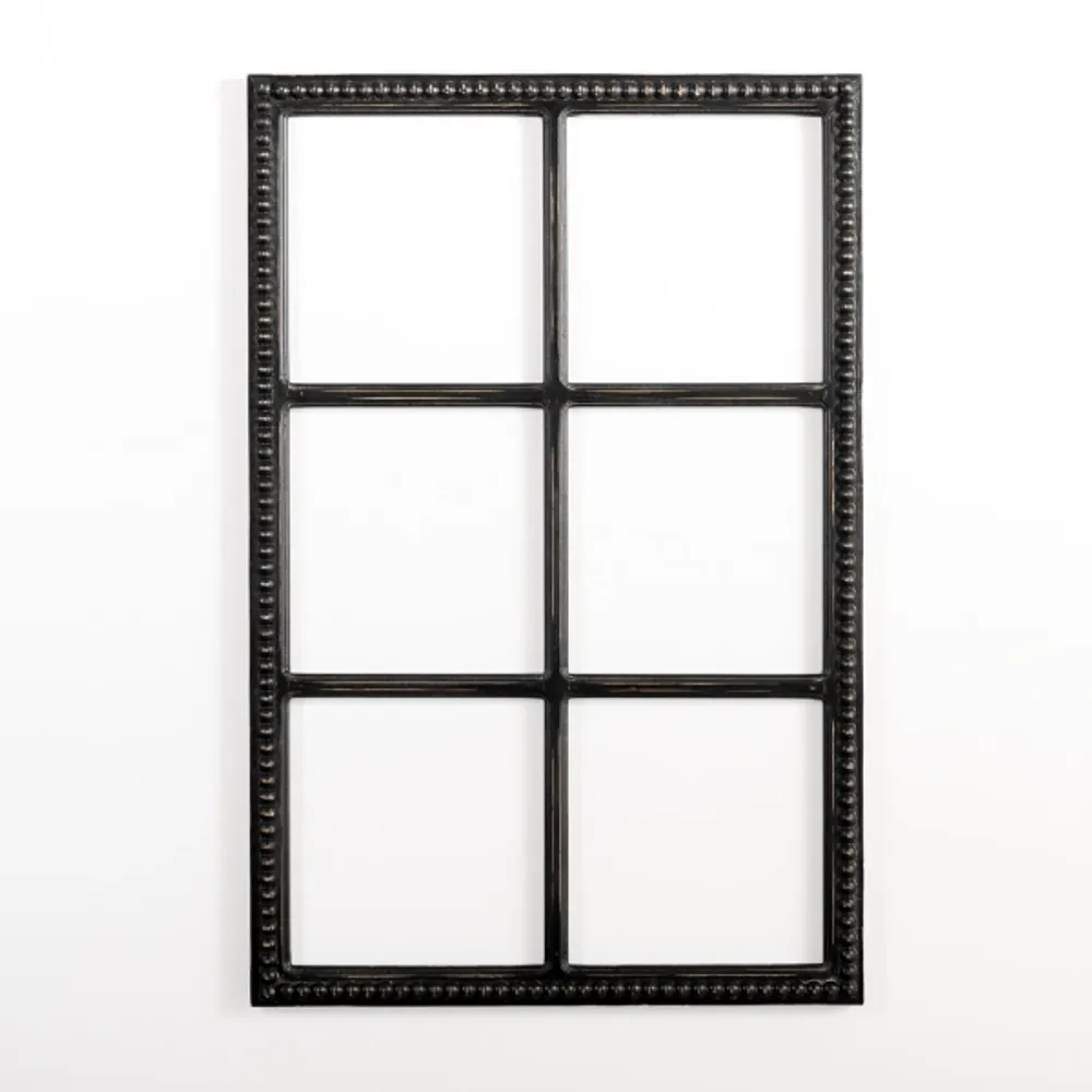 Black Wood Beaded 6-Pane Window Wall Plaque