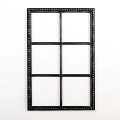 Black Wood Beaded 6-Pane Window Wall Plaque