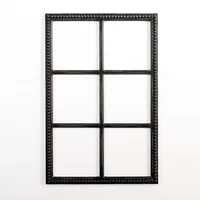 Black Wood Beaded 6-Pane Window Wall Plaque