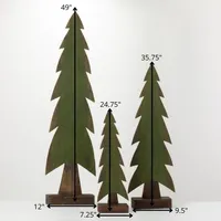 Green Wood Christmas Tree Statues, Set of 3