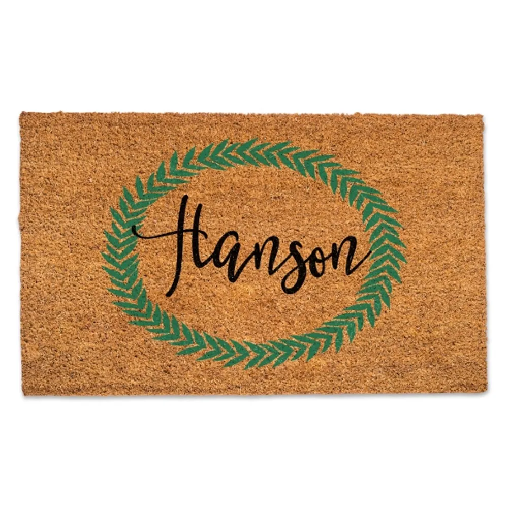 Personalized Leaf Wreath Coir Doormat