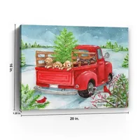 Holiday Puppies in Truck Canvas Art Print