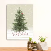 Merry Christmas Snowy Tree Canvas Art Print