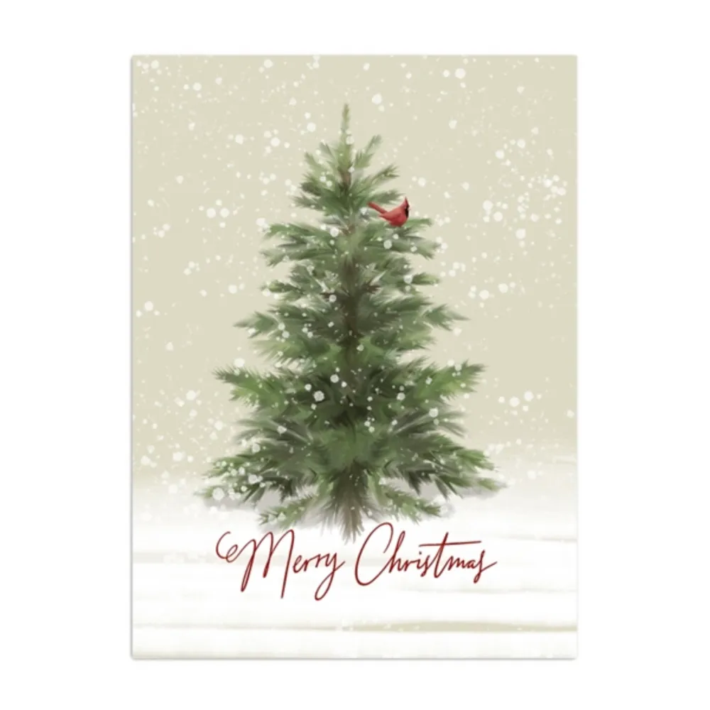 Merry Christmas Snowy Tree Canvas Art Print