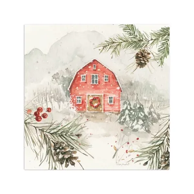 Wintery Pineberry Barn Canvas Art Print