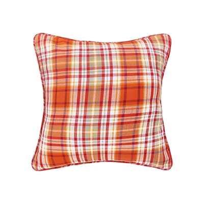 Bright Orange Harvest Plaid Throw Pillow