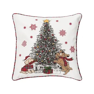 Dogs Around Christmas Tree Throw Pillow
