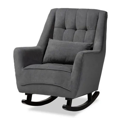 Gray Velvet Biscuit Tufted Rocking Chair