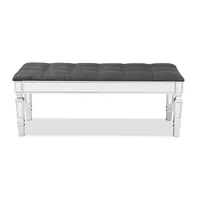 Gray Button Tufted Bench with Mirrored Base