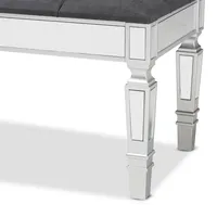 Gray Button Tufted Bench with Mirrored Base