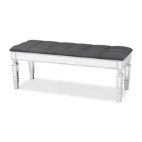 Gray Button Tufted Bench with Mirrored Base