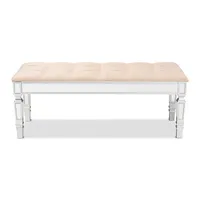 Beige Button Tufted Bench with Mirrored Base