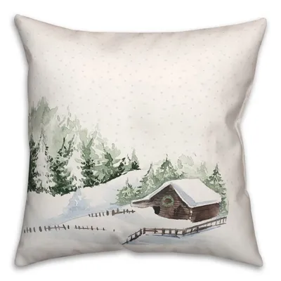 Snowy Cabin Christmas Pillow