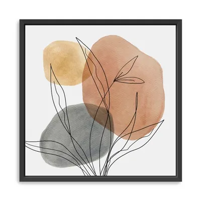 Linear Leaf Trio Framed Canvas Art Print