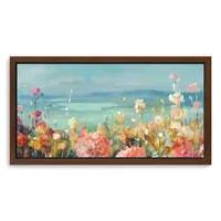 Coastal Dahlias Framed Giclee Canvas Art Print