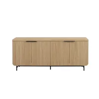 Natural Fluted Wood 4-Door Scandinavian Cabinet