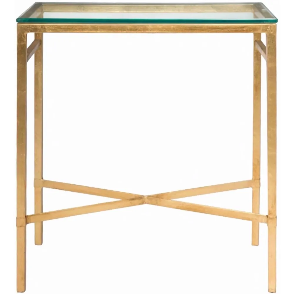 Gold Metal and Glass Side Table