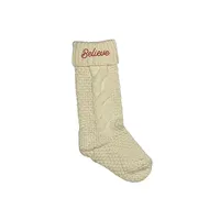 Cream Believe Script Christmas Stocking