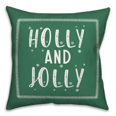 Green Holly and Jolly Throw Pillow
