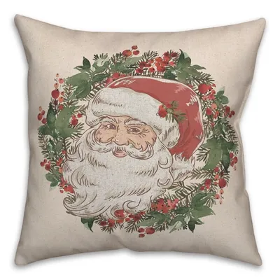 Vintage Santa Wreath Throw Pillow