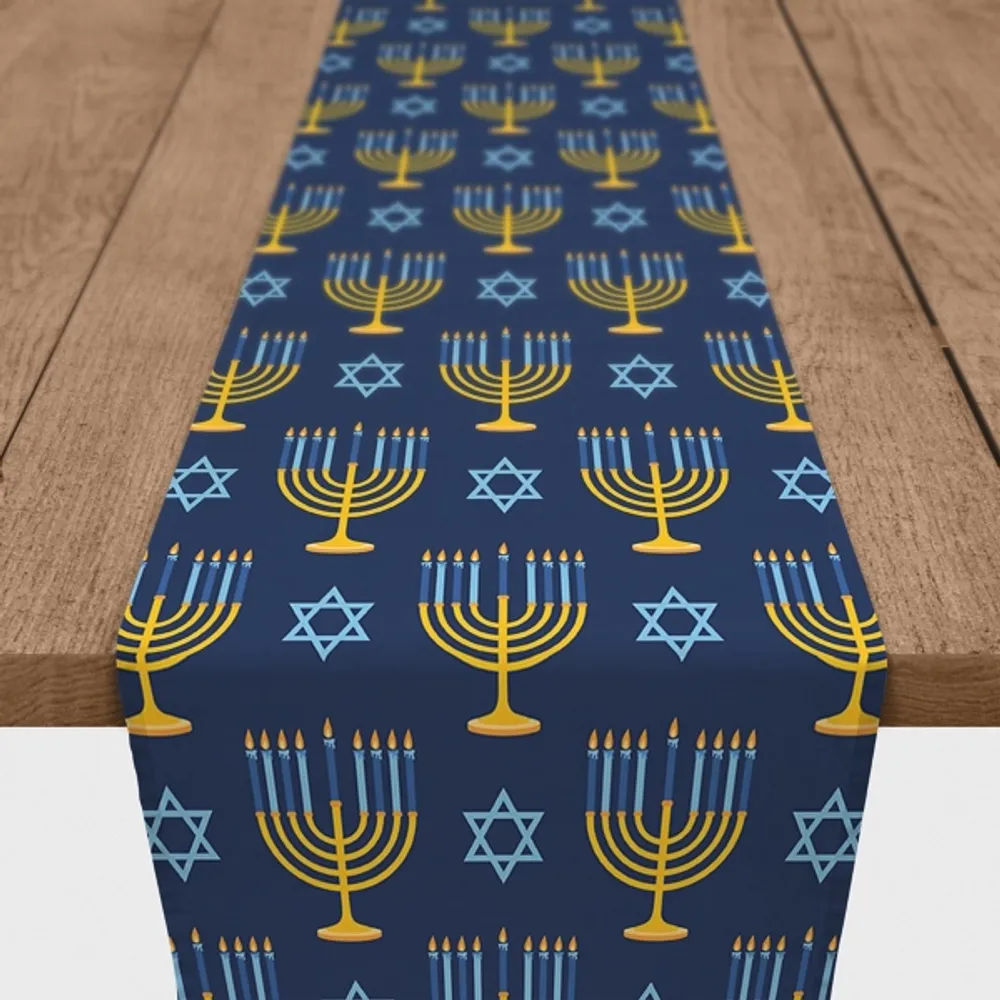 Blue Menorah Table Runner, 72 in.