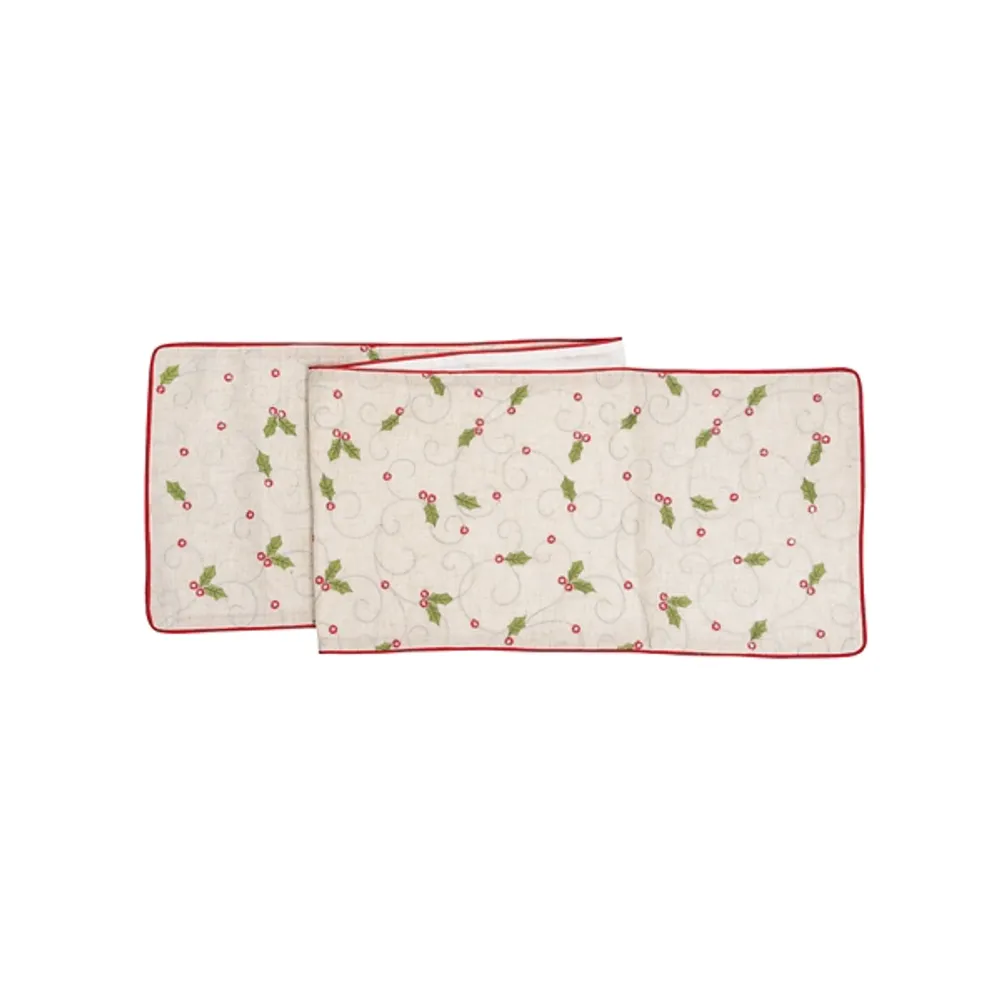 Holly Embroidered Table Runner