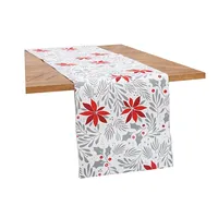 Silver and Red Poinsettia Table Runner