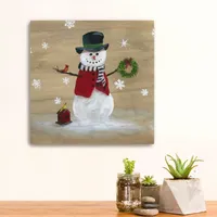 Snowman Birdhouse Canvas Christmas Art Print