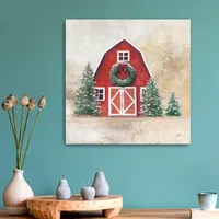 Red Barn with Wreath Canvas Art Print