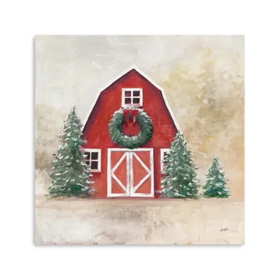 Red Barn with Wreath Canvas Art Print