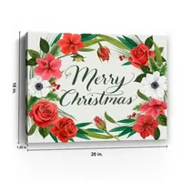 Merry Christmas Floral Wreath Canvas Wall Plaque