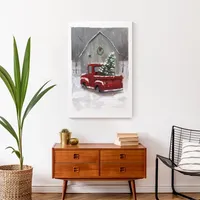 Winter Barn and Truck Canvas Art Print