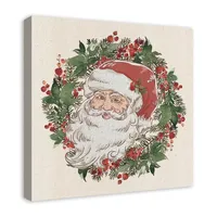 Vintage Santa Wreath Canvas Art Print