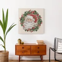 Vintage Santa Wreath Canvas Art Print