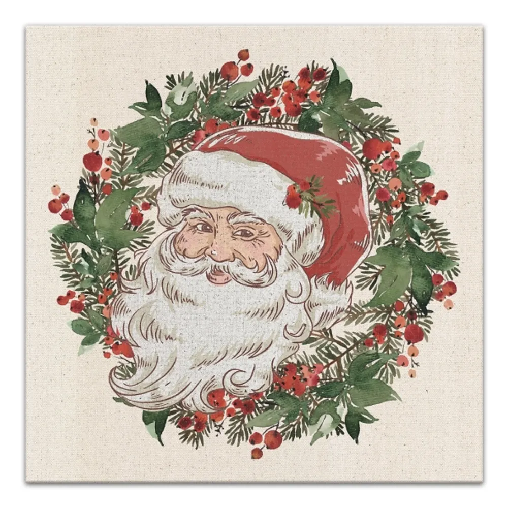 Vintage Santa Wreath Canvas Art Print