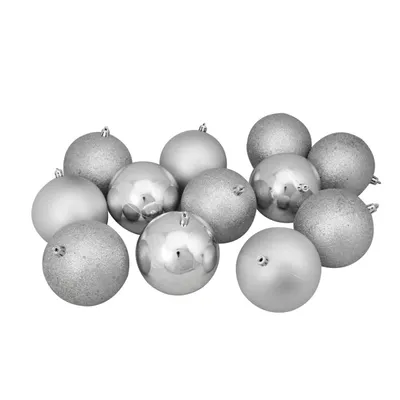 Silver Shatterproof Ball Ornaments, Set of 12