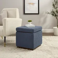 Square Blue Sherpa Upholstered Storage Ottoman