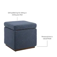 Square Blue Sherpa Upholstered Storage Ottoman